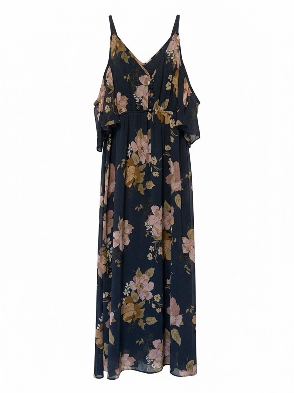 Les Serein Navy Floral Cold-Shoulder Maxi Dress